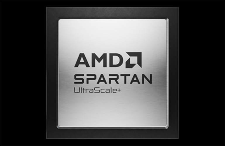 An aerial view of the AMD Spartan UltraScale+ FPGA.